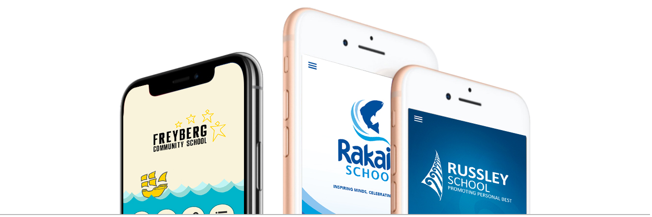 three mobiles with school communication app websites